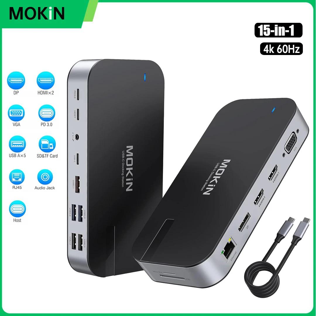 MOKiN  е Ʈ ƮϿ USB C ŷ ̼, 4K  HDMI ÷ Ʈ, VGA RJ45 DP, USB3.1, 10Gbps PD , 15  1